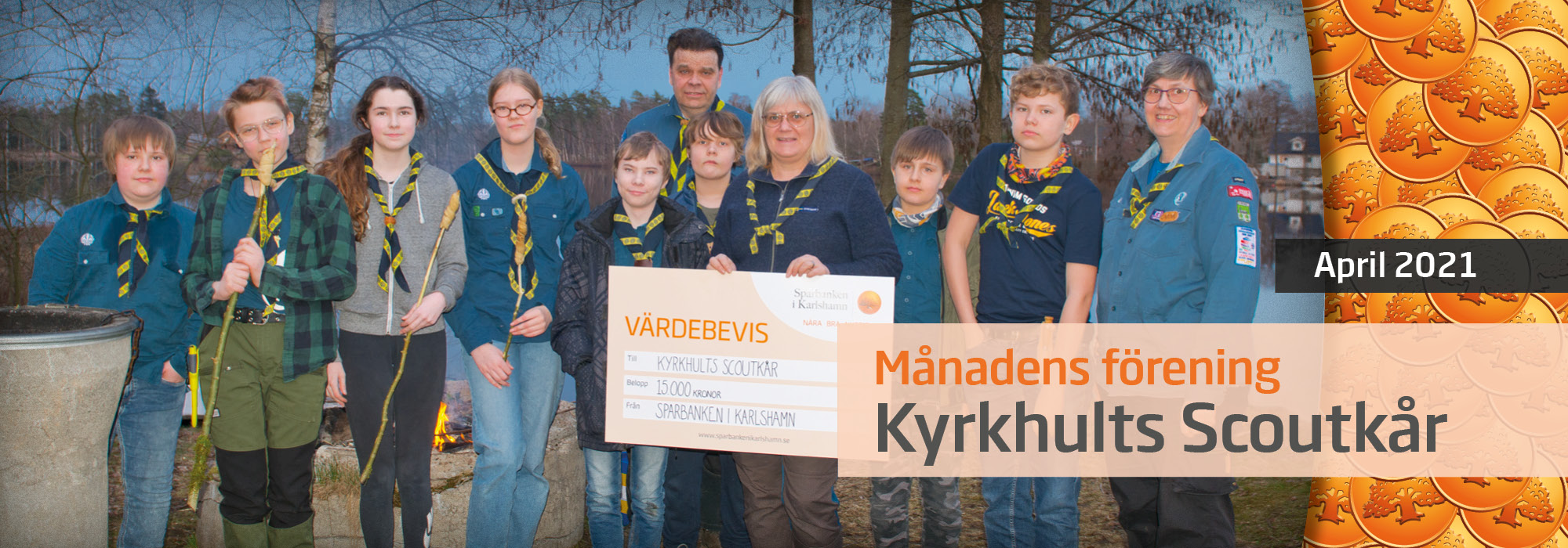 Här ser vi avdelningen Äventyrarna med scouterna Samuel, Ebba, Erika, Agnes, Erik, Theo, Melgot och Einar. Ledare för Äventyrarna är Mats och Carina.
