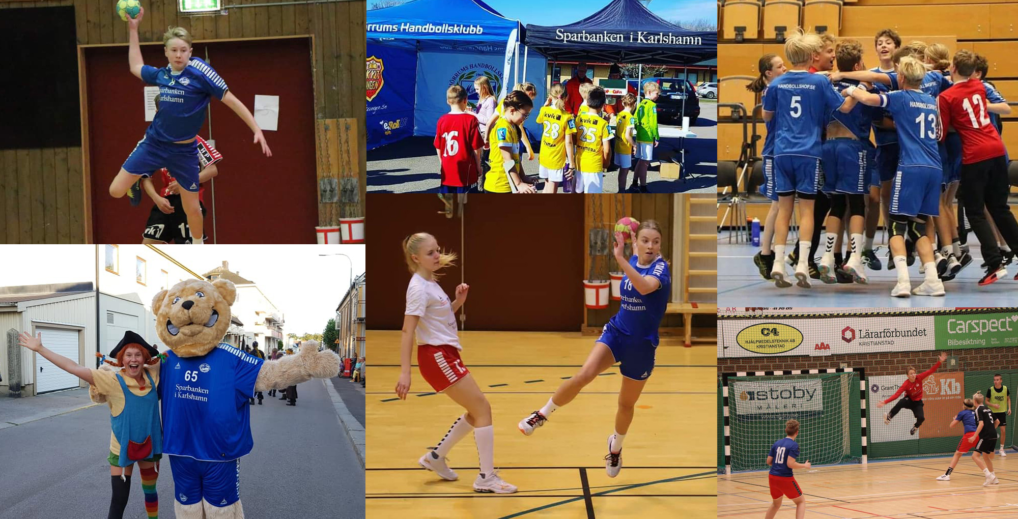 kollage på barn som spelar handboll